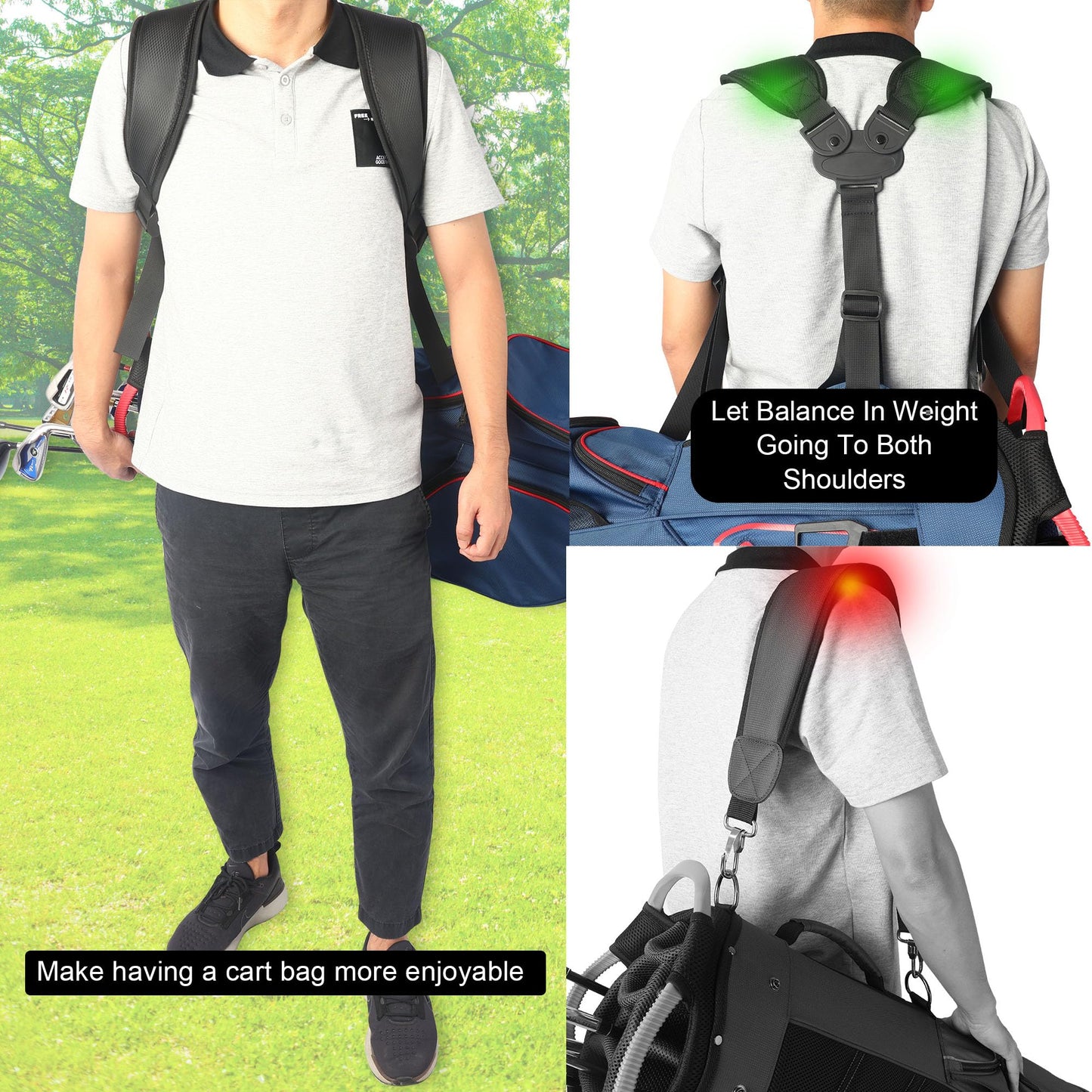 KYTAI Golf Bag Strap, Softer Padding Replacement Backpack Straps, Adjustabl Double Shoulder Straps, Durable Comfortable Golf Carry Bag Strap (Black)