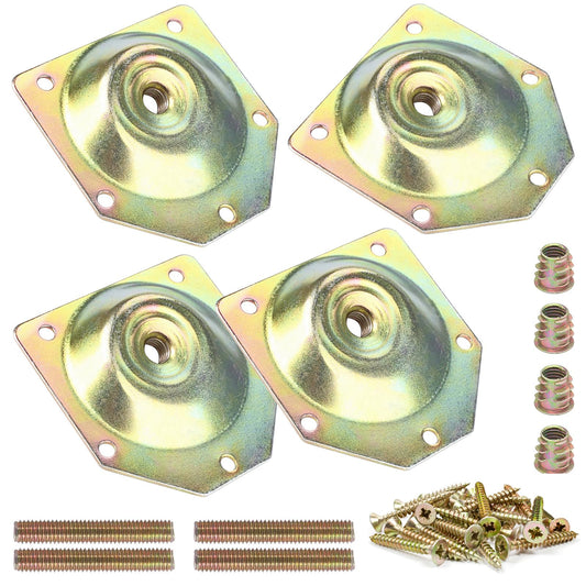 HUTLON Leg Mounting Plates, Furniture Leg Attachment Plates, 12 Degree Angled Metal Table Leg Mounting Hardware, Furniture Leg Mounting Brackets Industrial Strength T-Plate, 4 Pack
