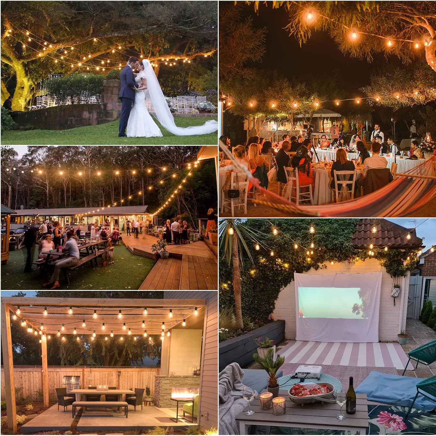 Outdoor String Lights 100FT - G40 Globe Patio Lights with 54 Waterproof LED Bulbs - Black Wire