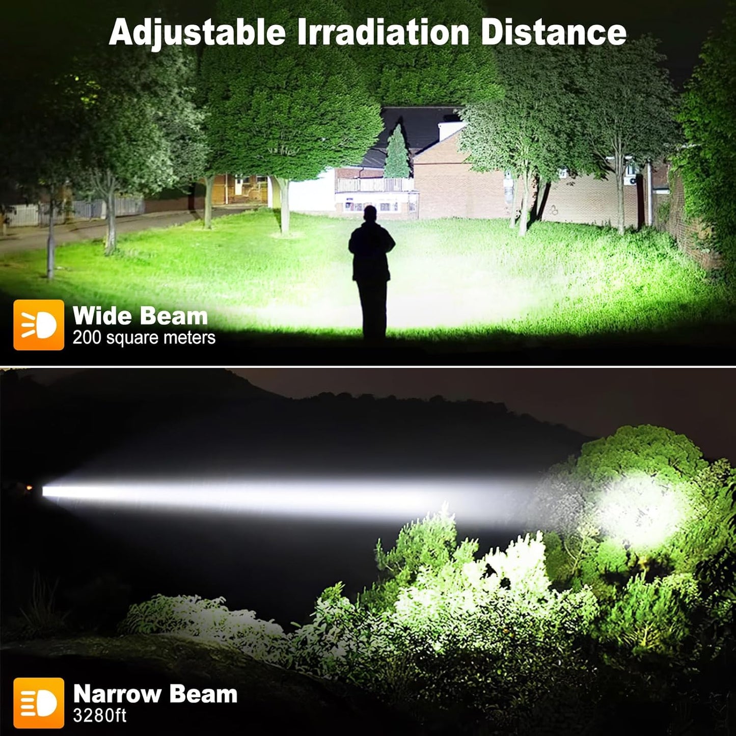 90000 Lumen Rechargeable LED Flashlight - 10000mAh Battery, 7 Modes, IPX7 Waterproof for Camping & Home