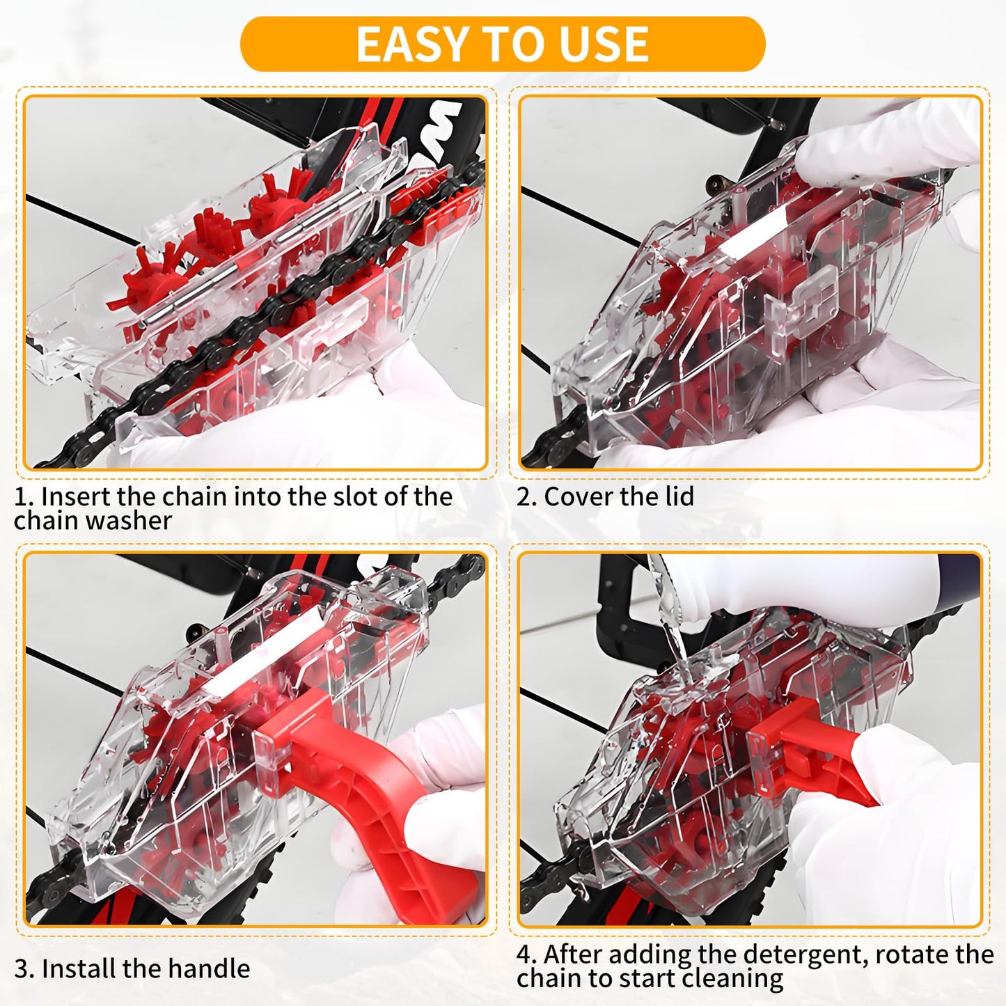 AXIONA ELEMENTS Bike Chain Cleaner Tool Kit – Transparent Bicycle Chain Cleaning Machine with Built-in Brushes, Quick Deep Clean Chain Washer for Mountain & Road Bikes