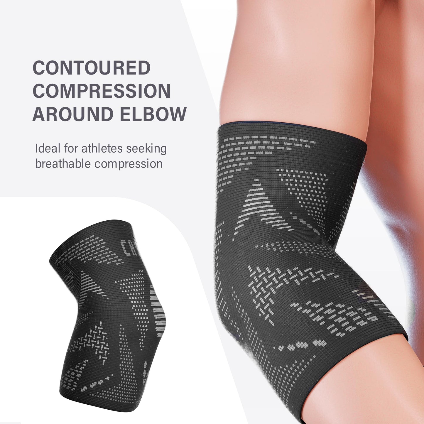 Caspe 2 Pack Elbow Compression Sleeve, Arm Compression Sleeve for Tennis Elbow, Unisex Elbow Sleeve for Men and Women, Support for Daily Activities (Black, Large)