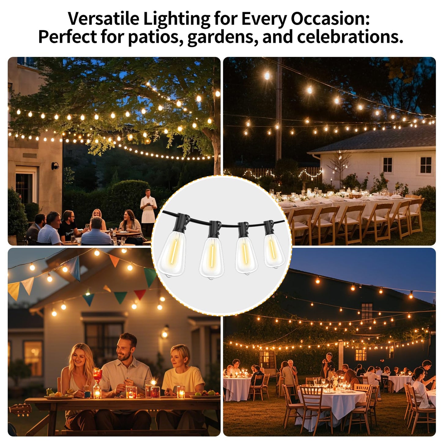 Hobbynors 10Pack ST38 LED Outdoor String Light Replacement Bulbs, Shatterproof & Weatherproof Vintage Edison, E12 Candelabra Base, 2700K Warm White, 7W Equiv. (0.6W Energy Saving)