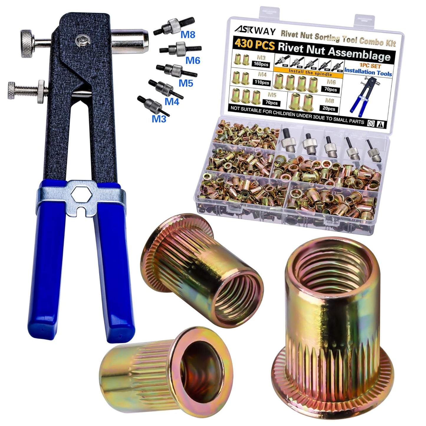 430-Piece Metric Rivet Nut Tool Kit - M8/M6/M5/M4/M3 for Automotive, Furniture & Industrial Use