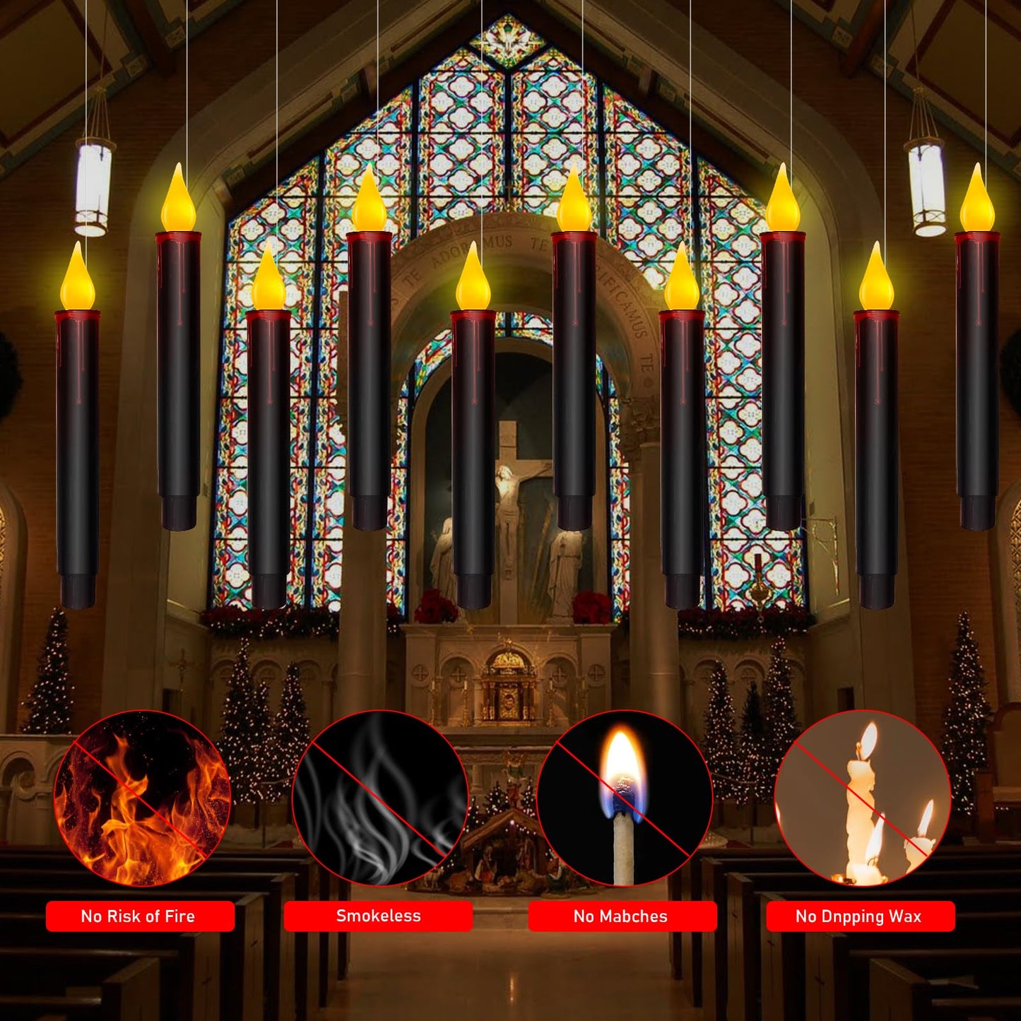 Halloween Decorations Candles Lights, 10 Pcs Christmas Black Floating Candles with Remote, Hanging Flickering Warm Flameless Candles LED Battery Operated Candles for Indoor Halloween Christmas Party