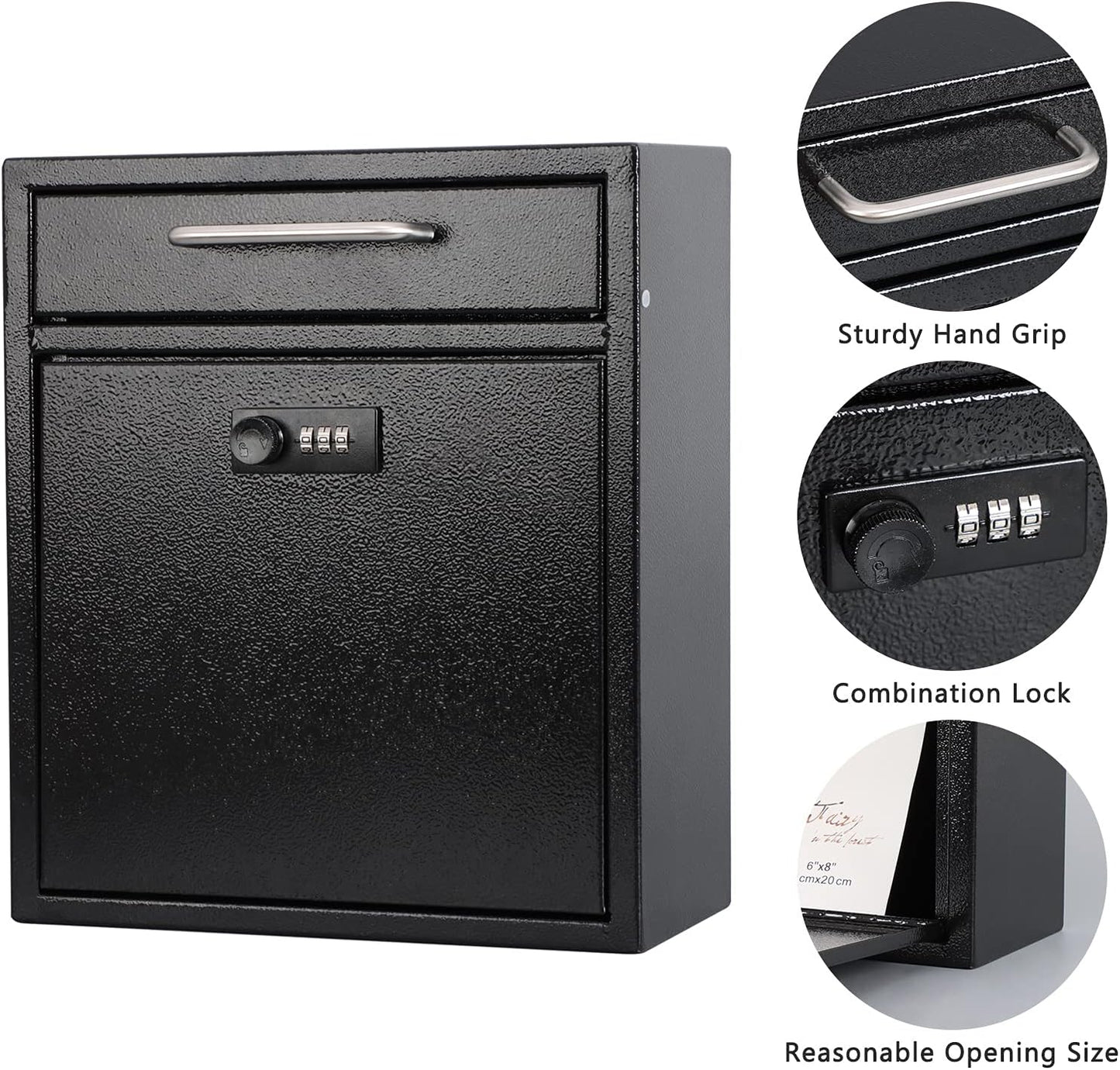 Secure Wall-Mount Mailbox with Lock | KYODOLED Large Steel Drop Box, Black, 16.2H x 11.22L x 4.72W