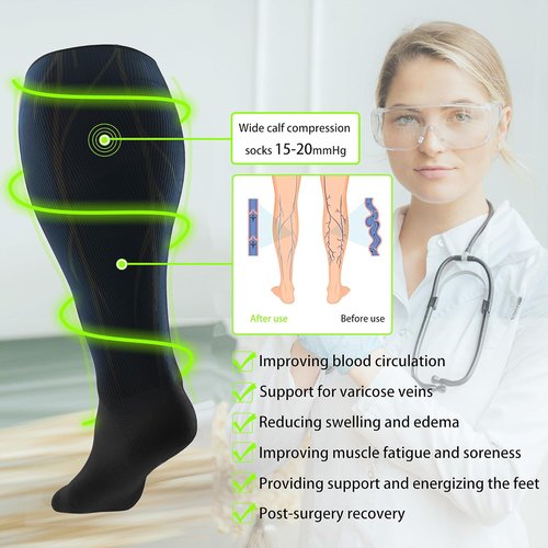 LEVSOX Wide Calf Compression Socks - 15-20mmHg Knee High Support Stockings for Circulation | Plus Size