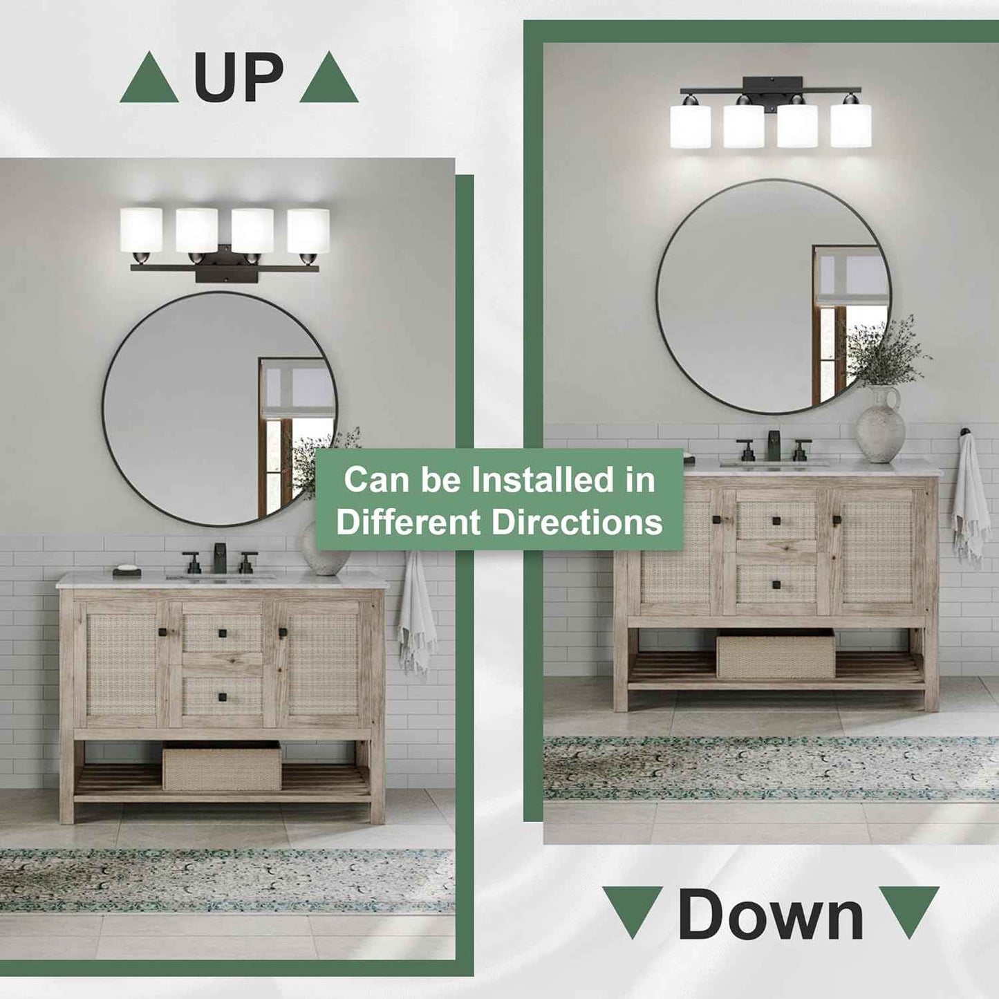 Modern 4-Light Bathroom Vanity Light Fixture - Anti-Rust Over Mirror Sconce with Milky White Glass Shades, E26 Base