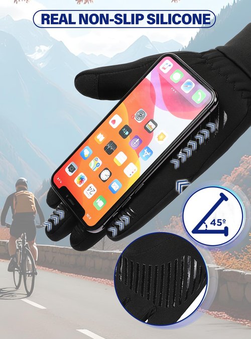 KEJIKO Winter Gloves Men Women, Elastic Soft Touch Screen Running Gloves for Cold Weather, Thermal Anti-Slip Windproof Outdoor Cycling Glove for Walking, Driving, Hiking Black L