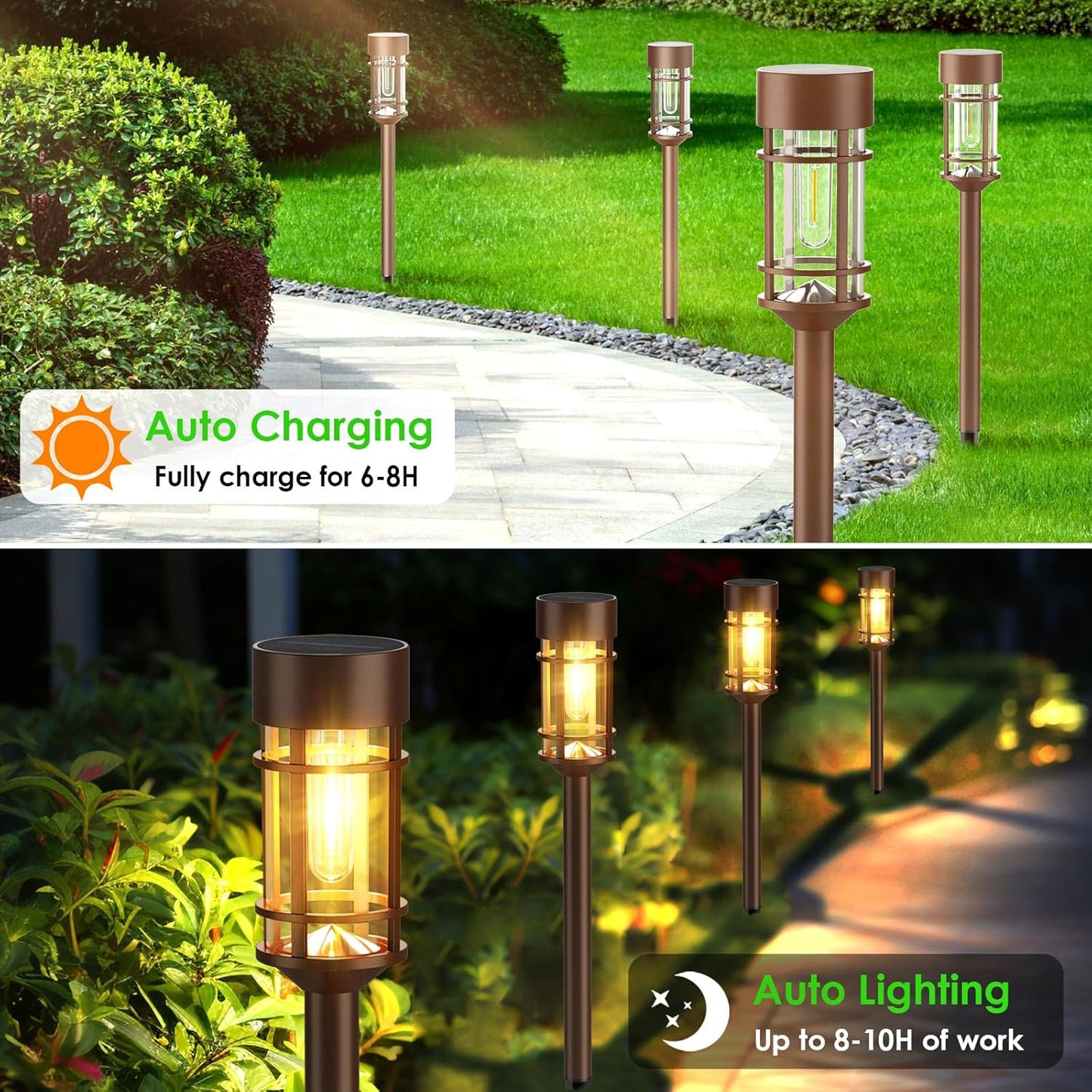 8 Pack Solar Outdoor Lights - Waterproof Garden Decor for Patio, Lawn & Landscape - 10 Hours Brightness