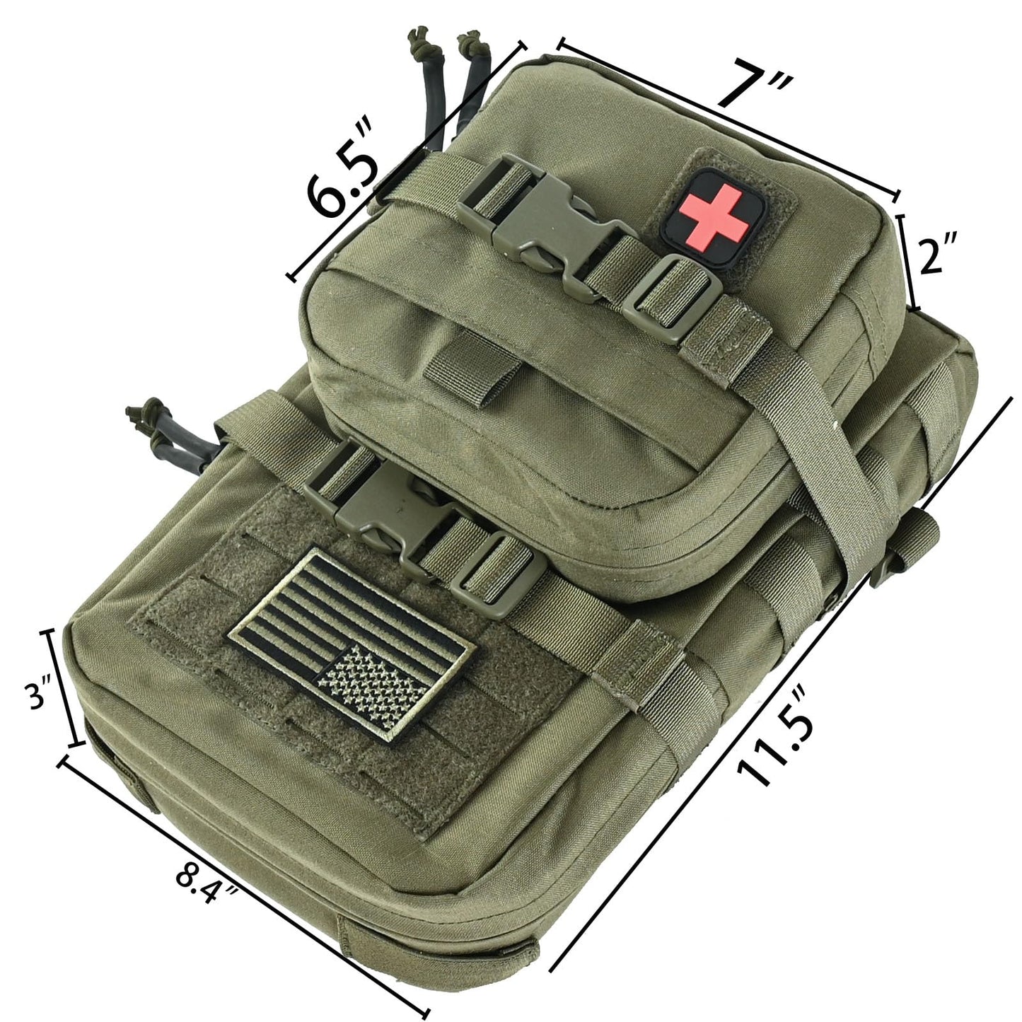 Tactical Mini Molle Hydration Pack,Molle Hydration Carrier with IFAK Pouch&US Flag&Med Patch,Hydropack for 2L Water Bladder (Ranger Green)