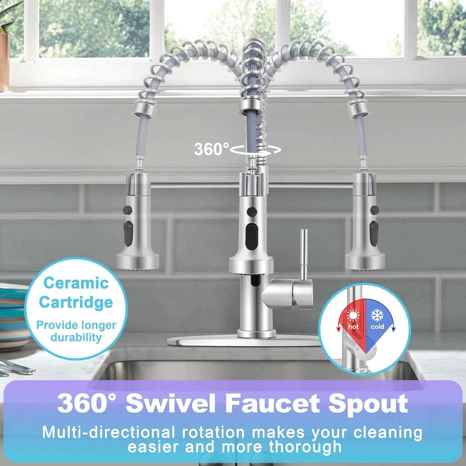 Touchless Kitchen Faucet with Soap Dispenser & Pull Down Sprayer - Commercial Grade Brushed Nickel