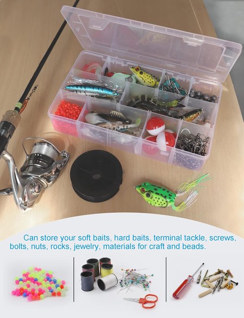 Hlotmeky Plastic Organizer Box - Clear Bead Organizer with 15 Large Grids for Snacks and Crafts