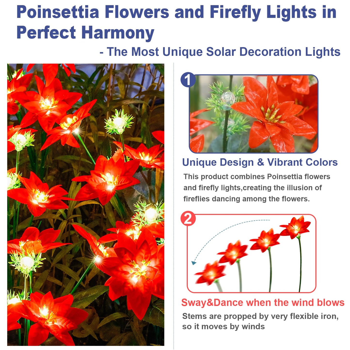 TONULAX Solar Swaying Garden Lights - Upgraded Version Solar Swaying Flower Lights Outdoor,Poinsettia Flower Lights for Yard Decor, Garden Decoration, Enlarged Solar Panel (2pack)