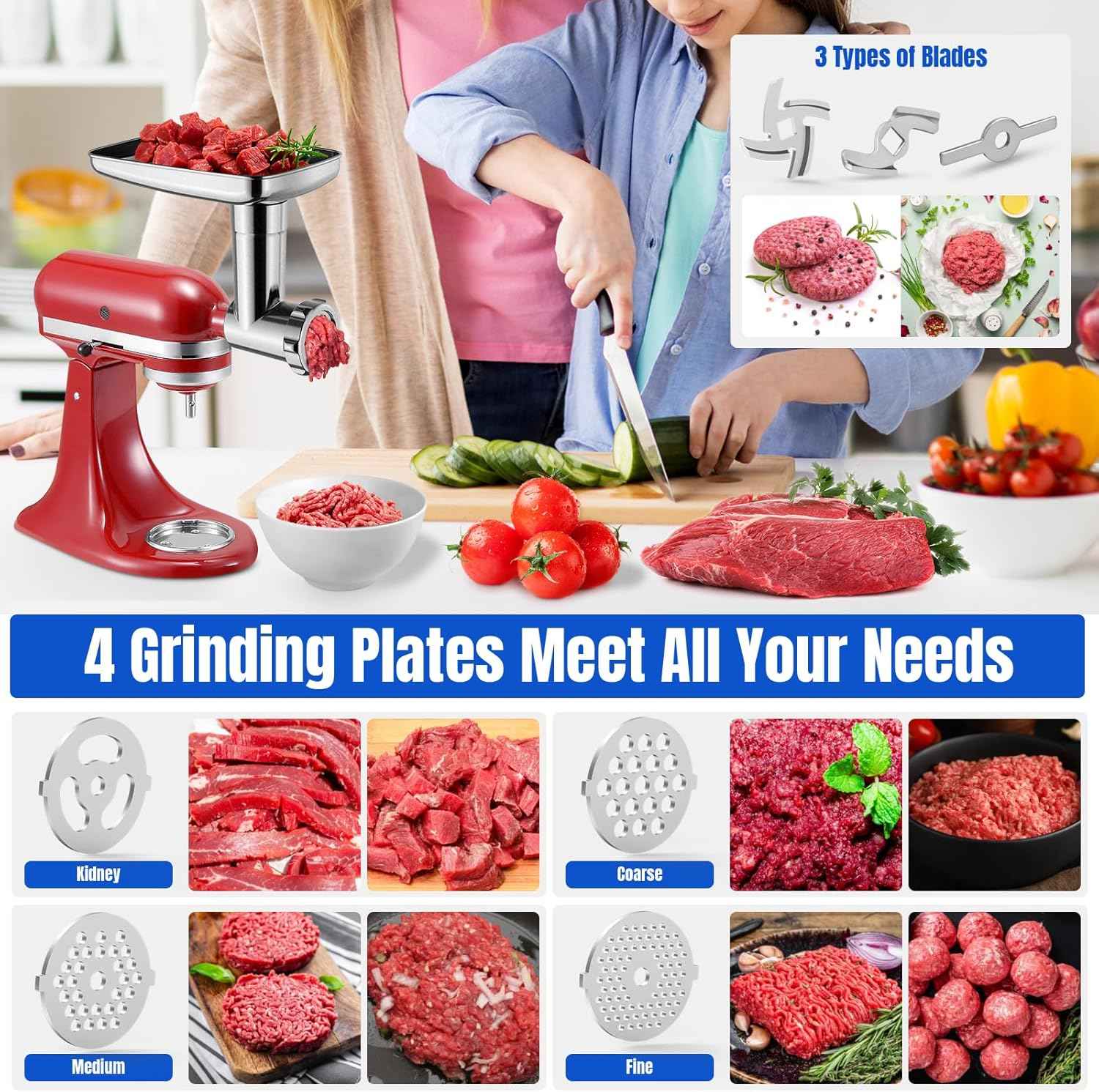 Stainless Steel Meat Grinder Attachment for Mixers - Sausage Stuffer, Dishwasher Safe