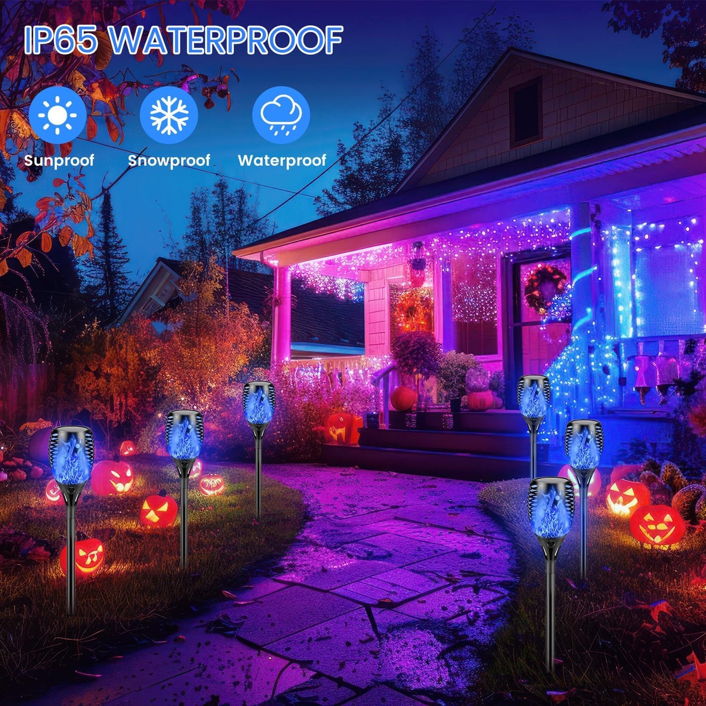 10 Pack Mini Solar Torch Lights - Flickering Flame Outdoor Decor for Halloween, Waterproof Solar Garden Pathway Lights