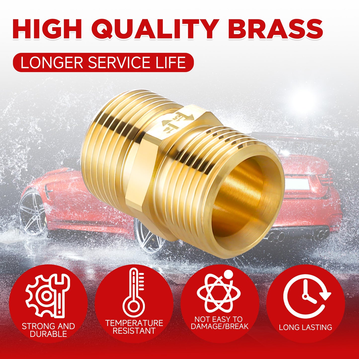 M MINGLE Pressure Washer Adapter, Metric M22 15mm Male Thread to M22 14mm Male Fitting, 4500 PSI, 2 Pack