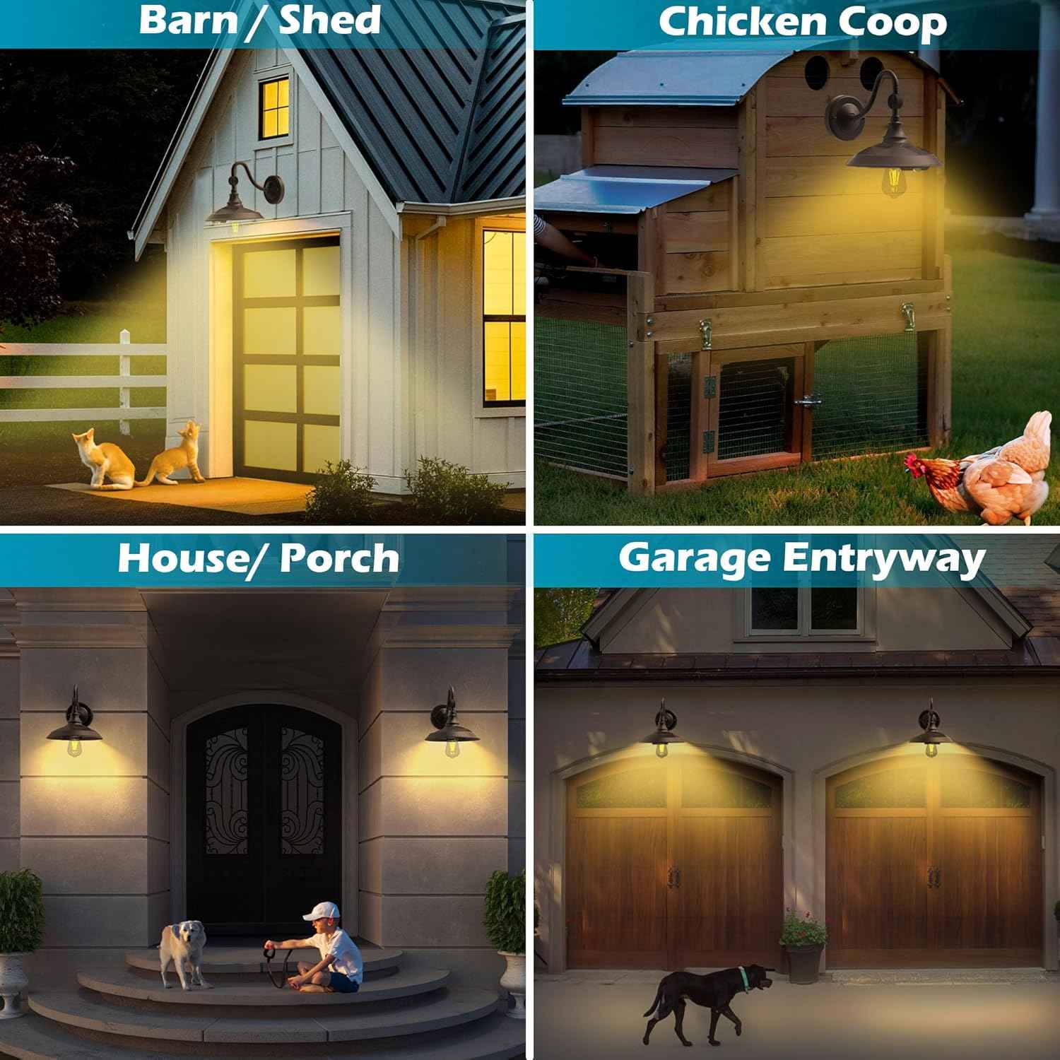 Solar Barn Light Outdoor - 3 Modes Vintage Gooseneck Waterproof Motion Sensor (2 Pack)