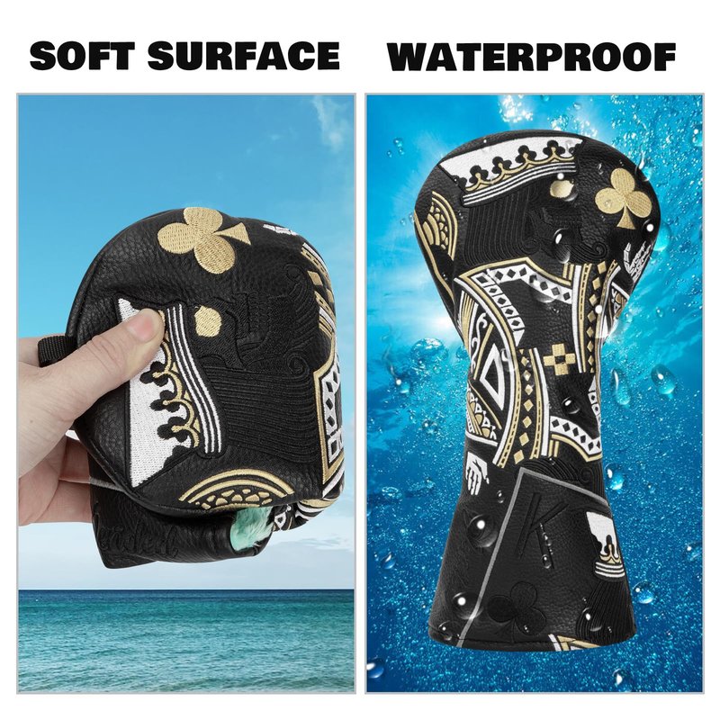 BAIRBRE Golf Head Covers,Black Poker Diamond King 3 Wood Headcover Golf Driver Cover Fariway Wood Headcover Hybrid Head Covers Golf Club Covers for Most Brand (for Driver)