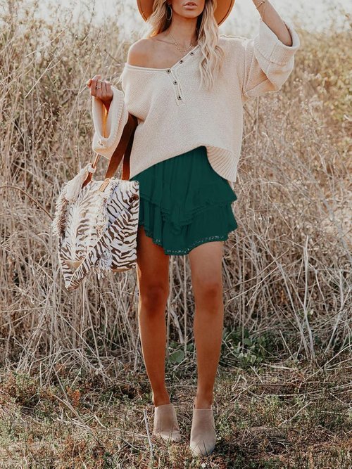 Aoudery Flowy Shorts - High Waist Casual Boho Ruffle Skorts for Women | Perfect for Golf & Tennis