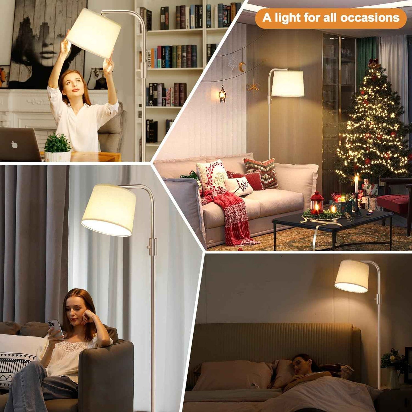 Modern Dimmable Floor Lamp with 9W LED Bulbs - Stylish Standing Light for Living Room & Bedroom (Gold & White)
