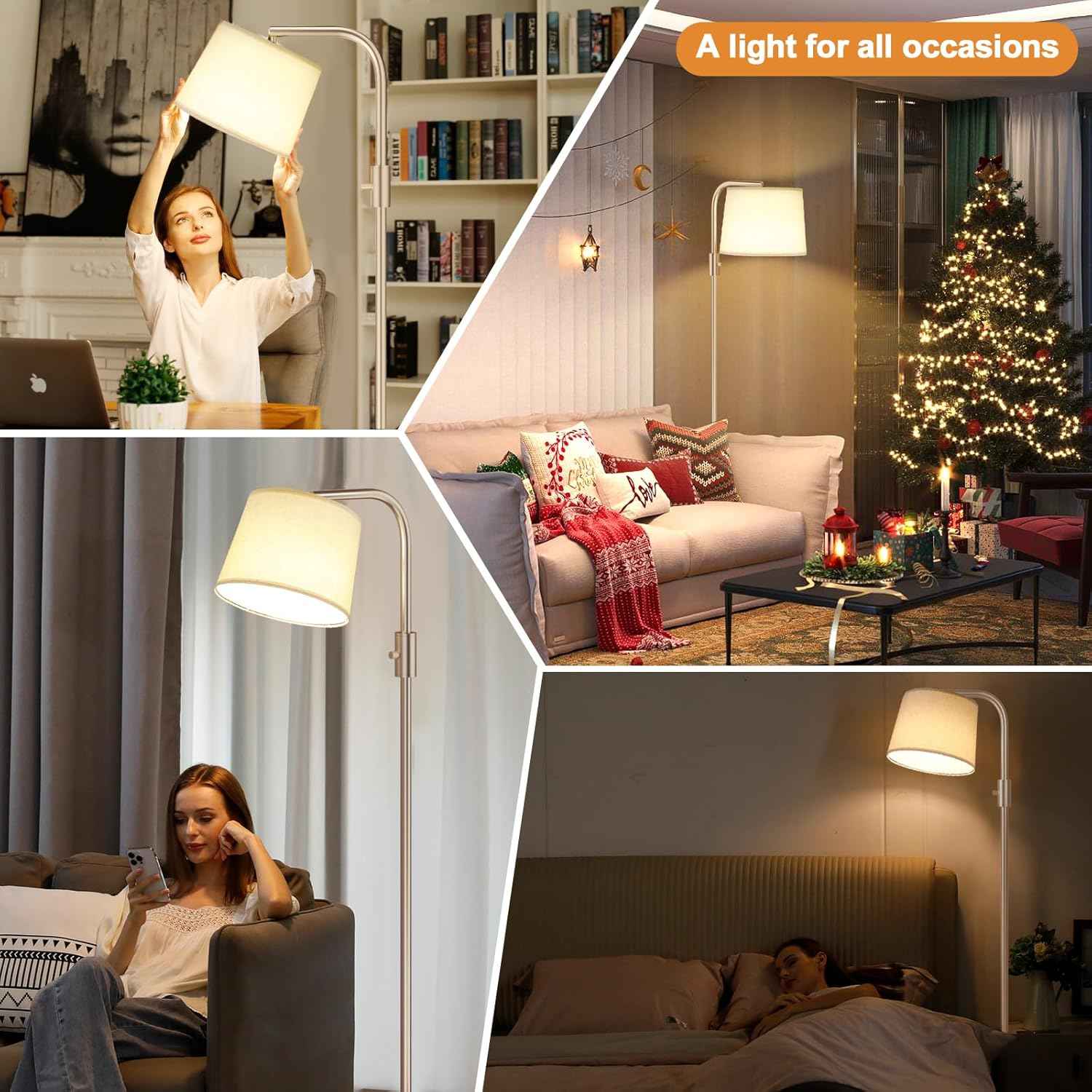 Modern Dimmable Floor Lamp with 9W LED Bulbs - Stylish Standing Light for Living Room & Bedroom (Gold & White)