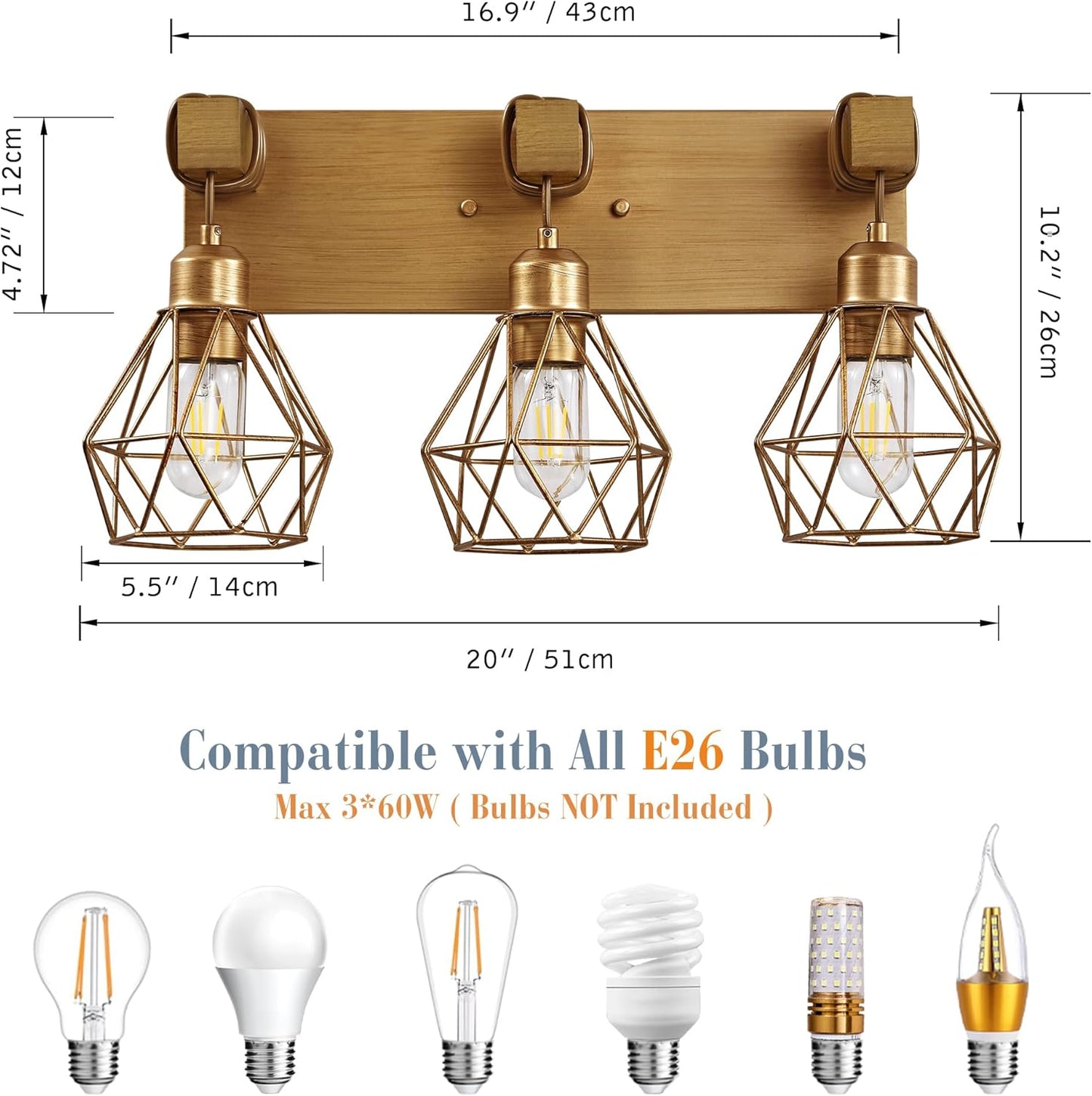 Farmhouse 3-Light Bathroom Vanity Light Fixture - Rustic White Wood Sconces for Mirror