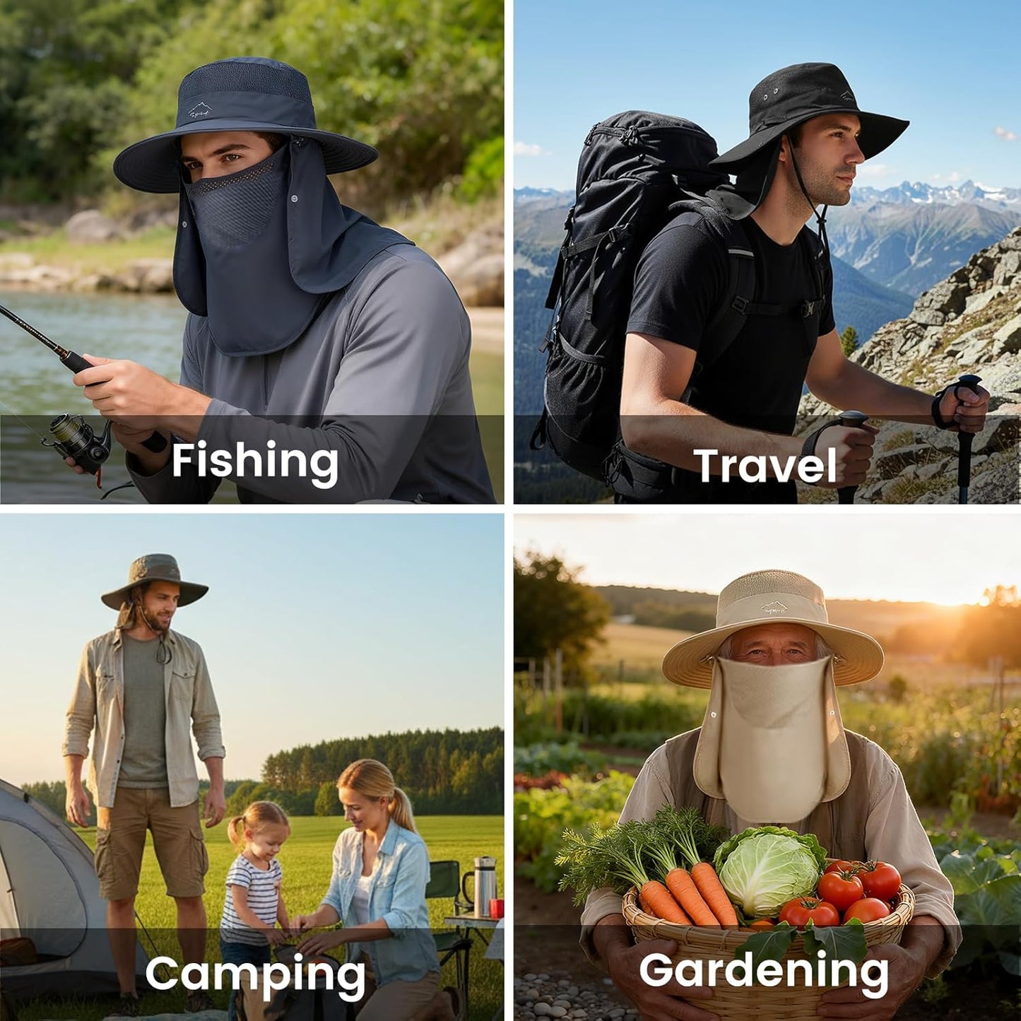 Sun Hats | Wide Brim Bucket Hat for Men & Women - UV Protection with UPF 50+ Face Cover & Neck Flap