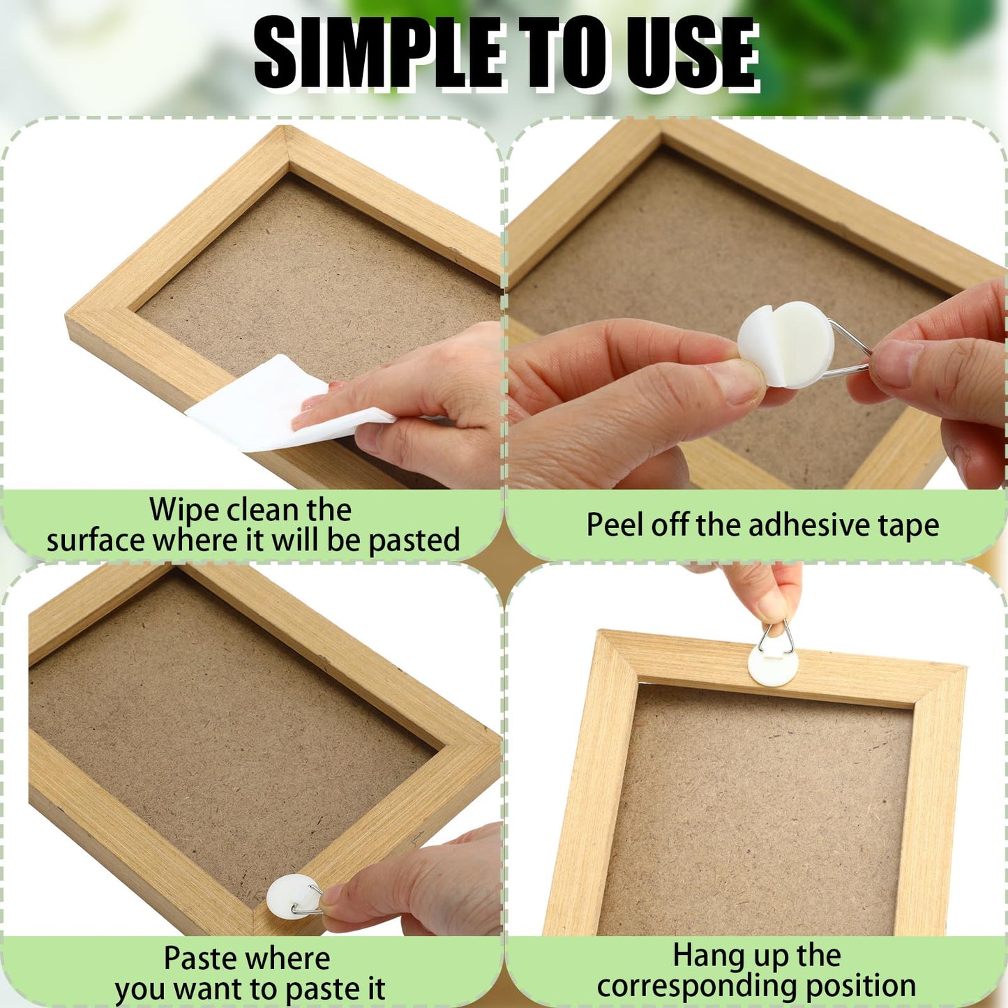 Wenqik 65 Pcs Adhesive Picture Hanger Foamboard Picture Hanging Hooks Without Nails Plastic Sticky Photo Hooks for Home Wall Art Photo Frame Bathroom Closet (Round,Square)