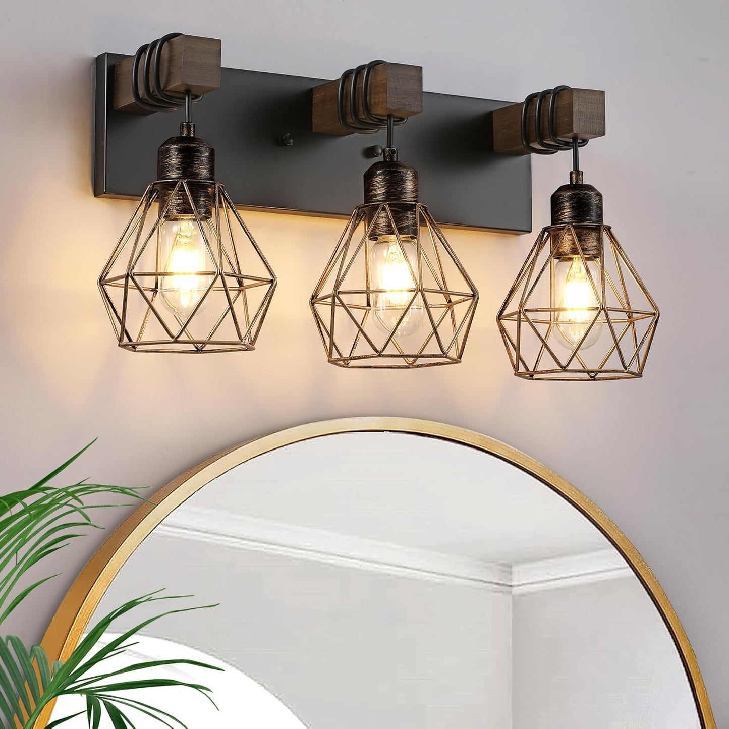 Farmhouse 3-Light Bathroom Vanity Light Fixture - Rustic White Wood Sconces for Mirror