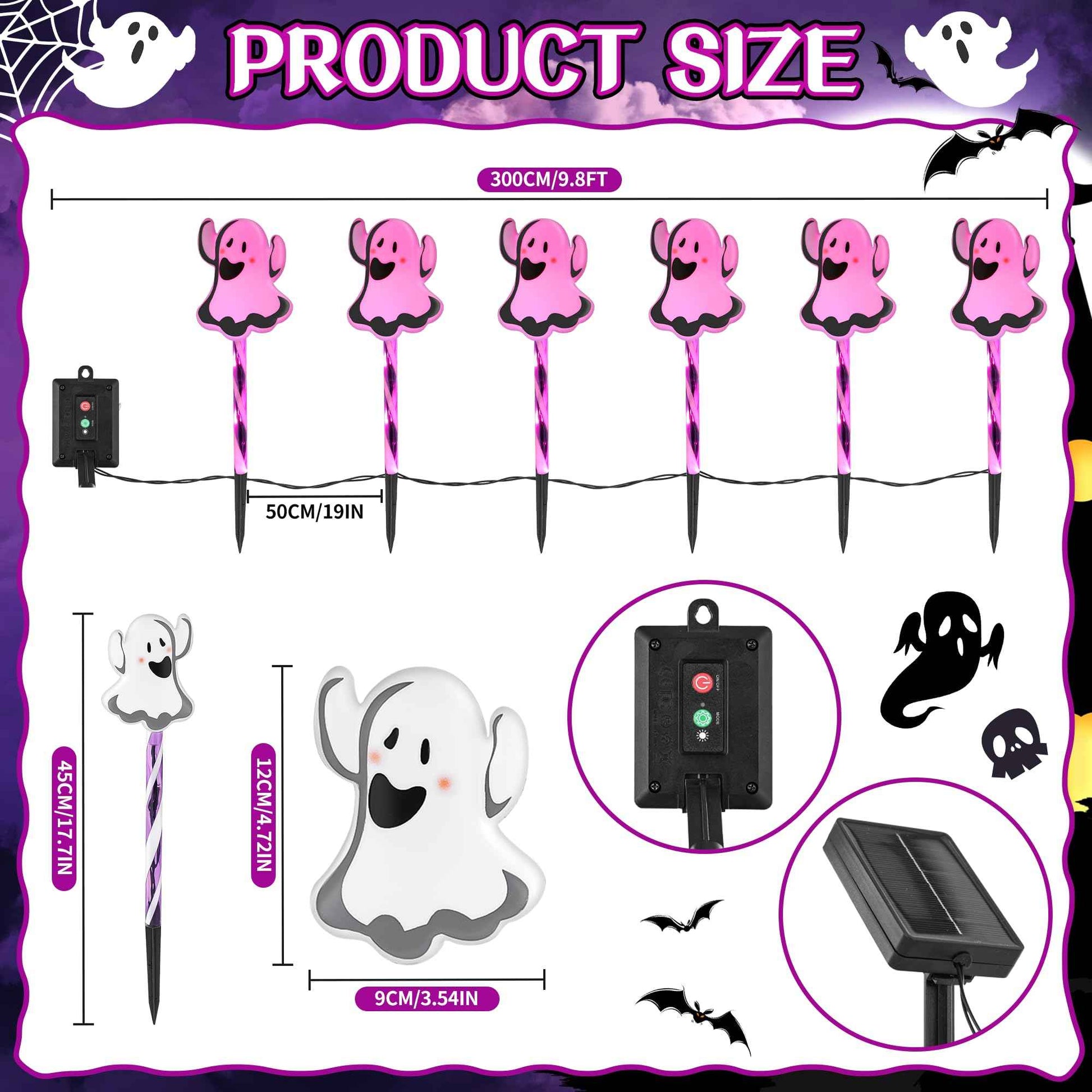 6 in 1 Halloween Ghost Pathway Light, 6 Pack Ghost Stake Lights with Pink LED, Waterproof Outdoor Decoration Ghosts Pathway Marker Lights for Lawn Walkway Yard Garden Party Decor