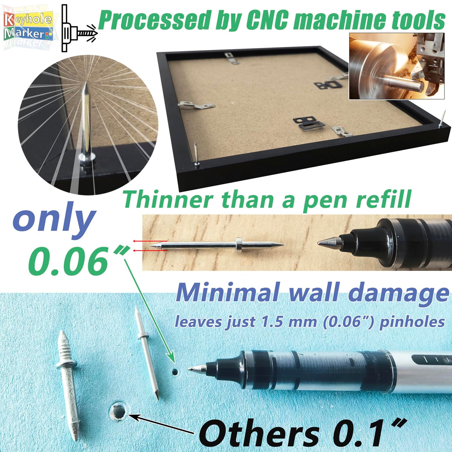 Quick Picture Hanging Tool Kit with Magnetic Handle & Level – Secure on Drywall/Wood Walls in Seconds – for Canvas, Photos, Wood Frames (40 Nails)