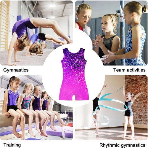 Funnycokid Girls Gymnastics Leotards - Sparkle Dance Unitards with Shorts | Sizes 2-10 Years