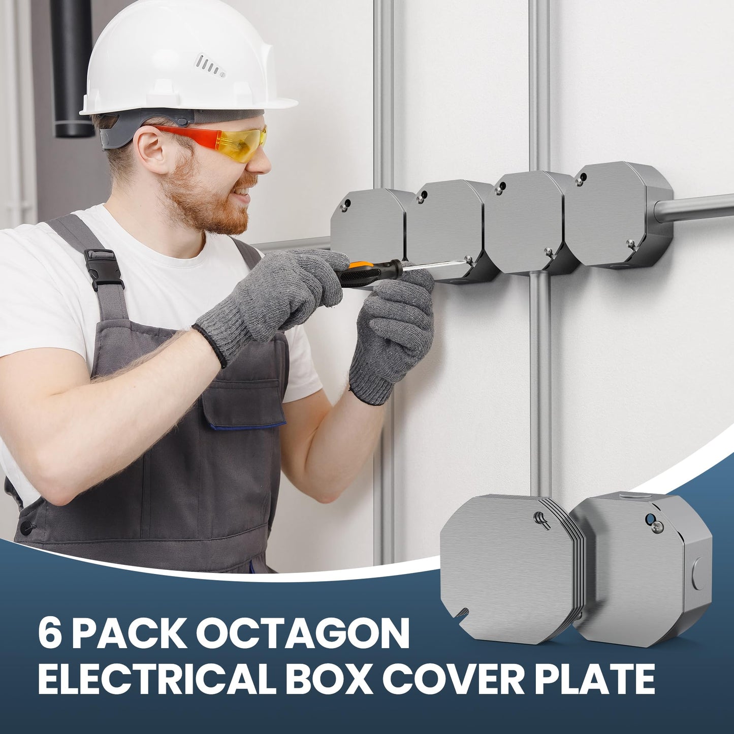 6Pcs Octagon Electrical Box Cover Plates, Junction Box Cover, Electric Box Cover Plate, Metal Electrical Box Cover, Galvanized Flat Blank Electric Box Cover for 4 Inch Octagonal/Square Electrical Box