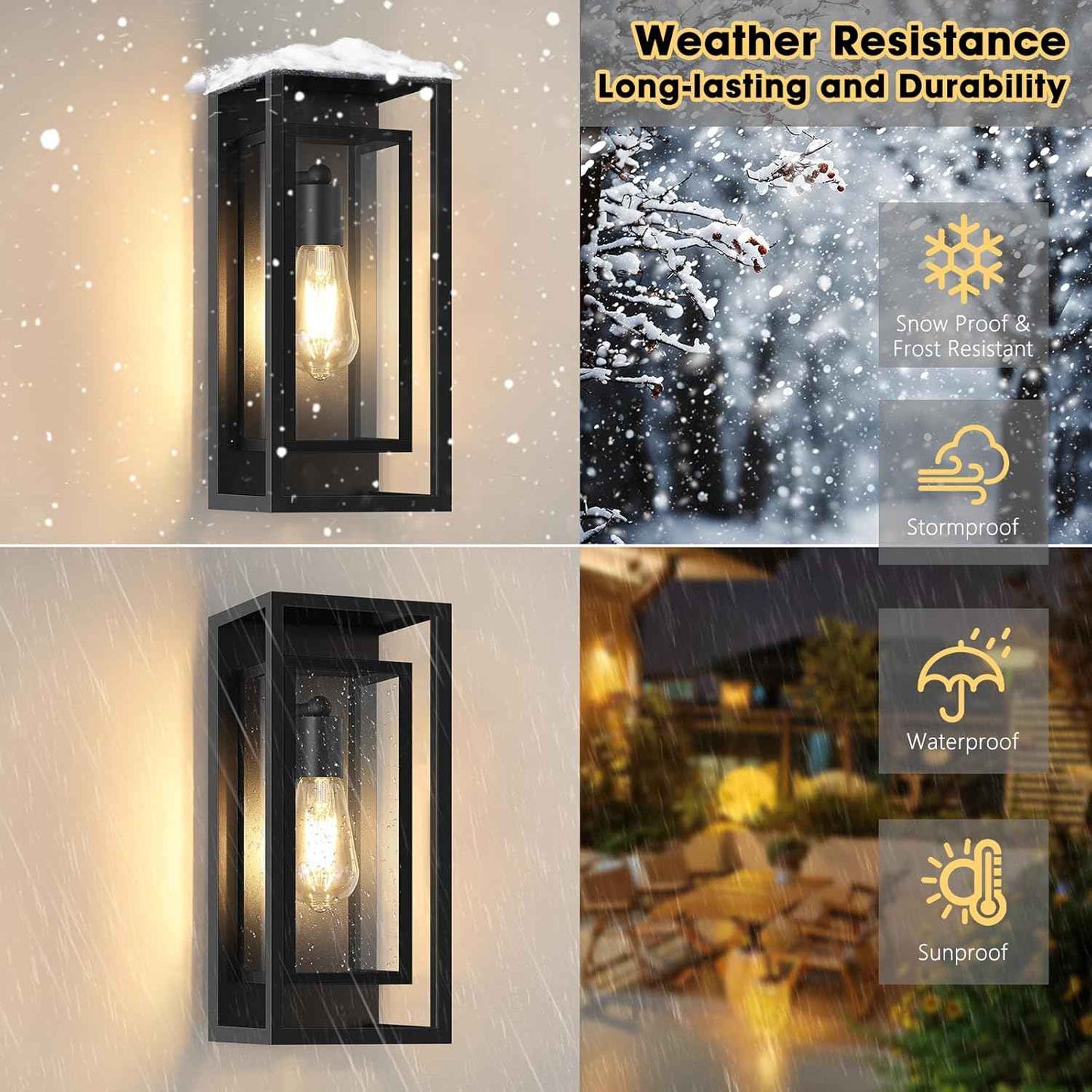 Waterproof Black Outdoor Wall Lanterns - 14'' Sconces with Clear Glass Shade, Anti-Rust, 2-Pack for Porch, Patio & Garage