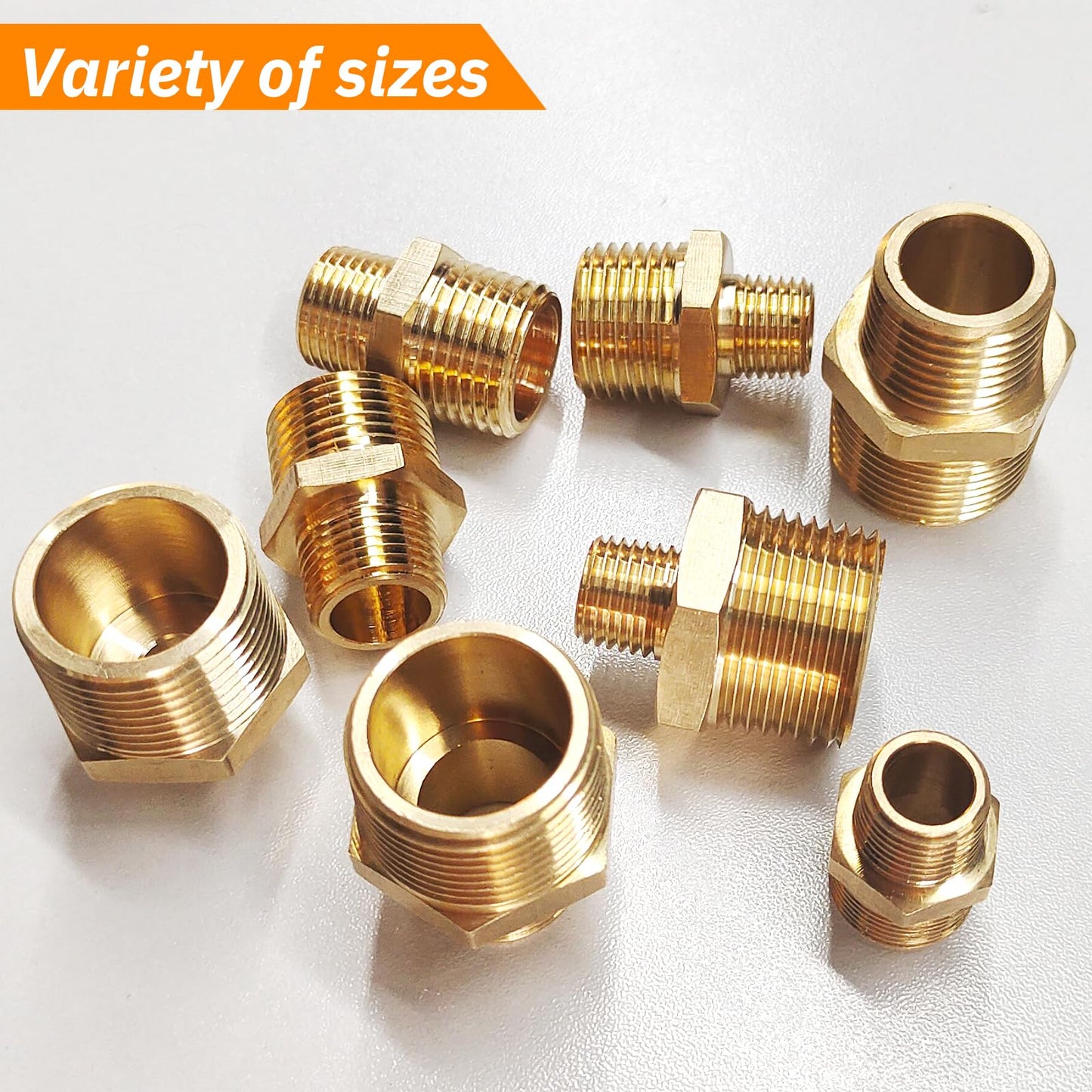 Gadoutcover 2pcs 3/4" NPT x 1/2" NPT Brass Nipple, 3/4 to 1/2 Adapter Fitting Reducing Solid Hex Nipple, Brass 3/4 Male to 3/2 Male Reducer Pipe Fittings for Extending and Connecting Pipes