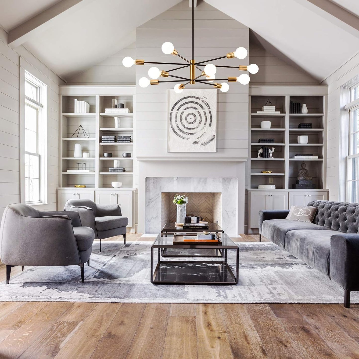 8-Light Gold Sputnik Chandelier - Modern Adjustable Ceiling Light for Dining Room, Kitchen & Foyer