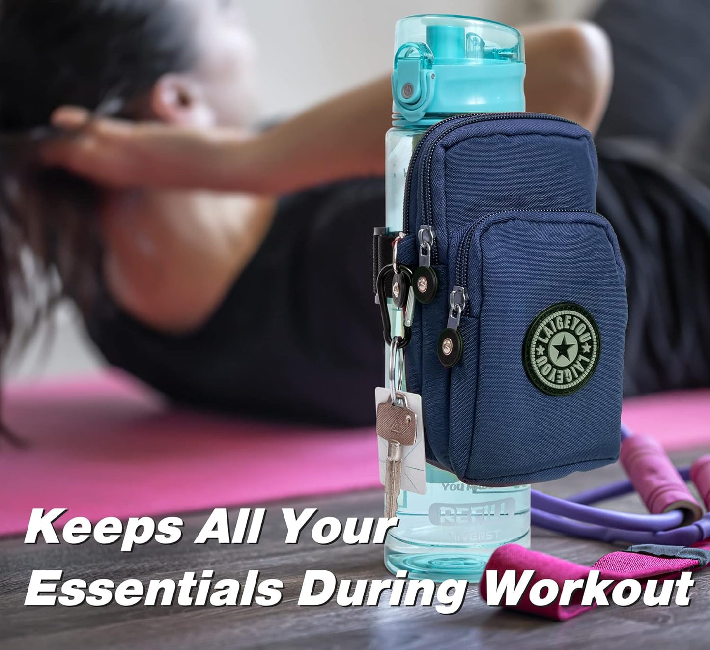 Skiennix Gym Water Caddy - Water Bottle Sleeve with Phone Holder & Pocket for Cards | Ideal for Men & Women
