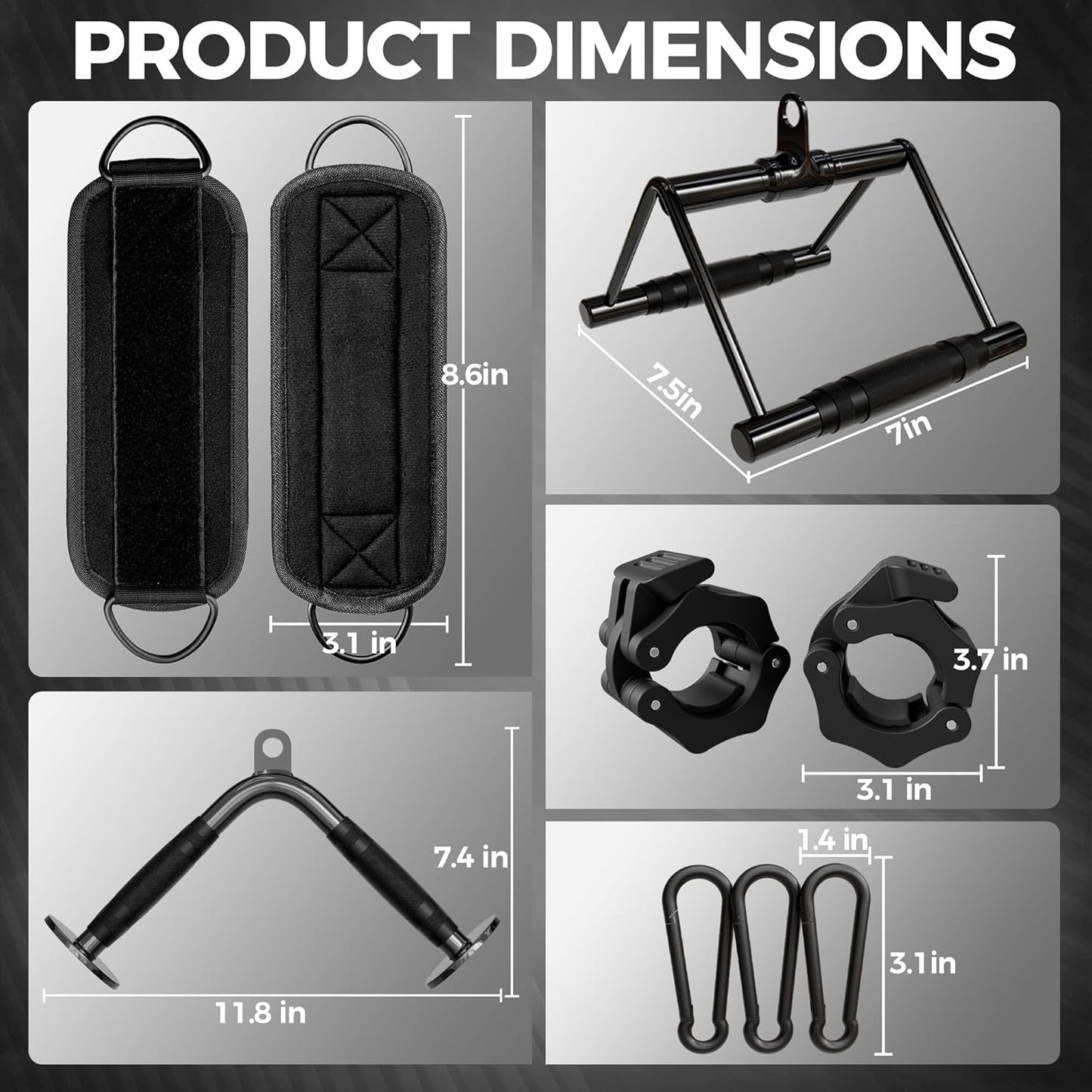 Mikolo Heavy-Duty Cable Attachments Set - LAT Pulldown, V Bar, Double D Handle & Ankle Straps for Home Gym