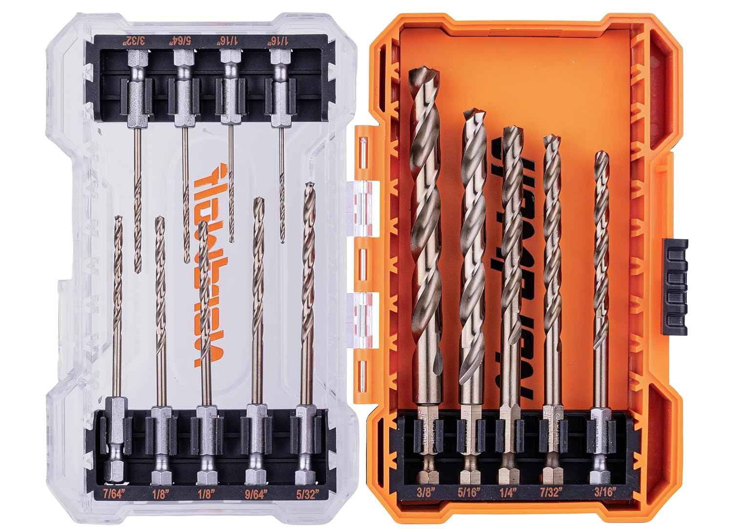 21-Piece Cobalt Drill Bit Set for Stainless Steel & Hard Metals - Jobber Length, 1/4" Hex Shank, SAE Sizes in Storage Case