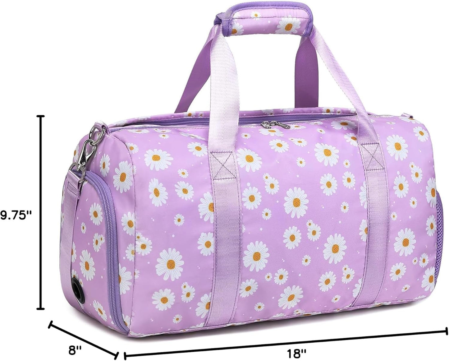 Skiennix Duffle Bag - Purple Daisy Dance & Gym Bag with Wet & Shoe Compartments | Perfect for Sleepovers & Travel