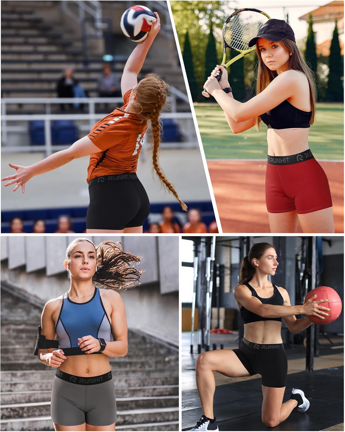 Runhit 3" Volleyball Shorts - Women's Compression Spandex Shorts for Workout & Yoga | 3-Pack