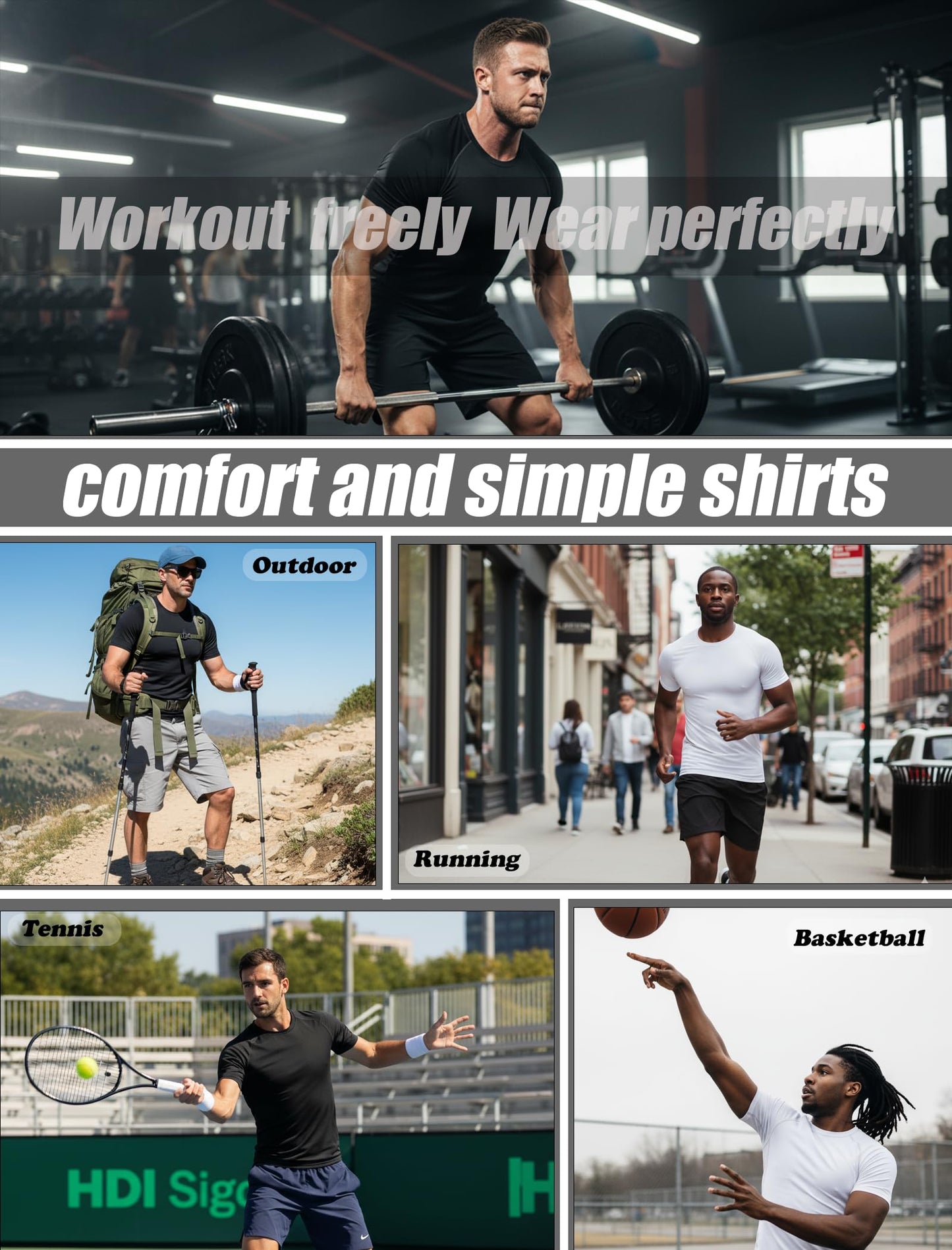 TELALEO 6 Pack Men's Compression Shirt Short Sleeve Athletic Baselayer Sports T Shirts Workout Tops for Men Black White M