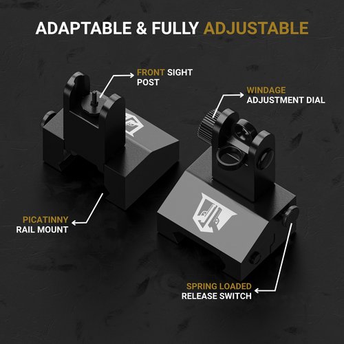 OZARK ARMAMENT Flip Up Iron Sights - BUIS Flip Up Sights Rail Mount Iron Sights - Front and Rear Flip Up Sight Set