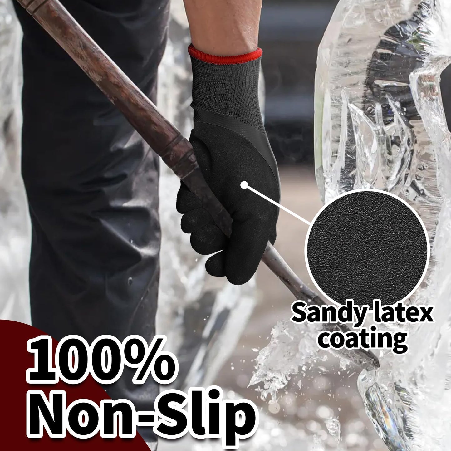 Schwer Waterproof Winter Work Gloves, ANSI A2 Cut Resistant Freezer Gloves for Outdoor Cold Weather Keep Hands Warm, Thermal Insulated Gloves for Shoveling Snow, Ice Fishing, Super Grip, L