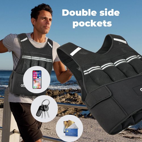 ATIVAFIT Fitness Weighted Vest Adjustable Reflective Vest for Running, Strength Training, Walking & Weightlifting (2‑22 lb)