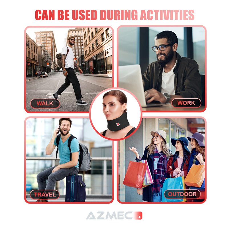 Azmec Universal Narrow Neck Brace Support - Soft Foam Cervical Collar - Adjustable Velcro Strap For Neck Sprain Relieves Pain and Pressure Stabilizes Vertebrae For Men or Woman (2" Inch Black)