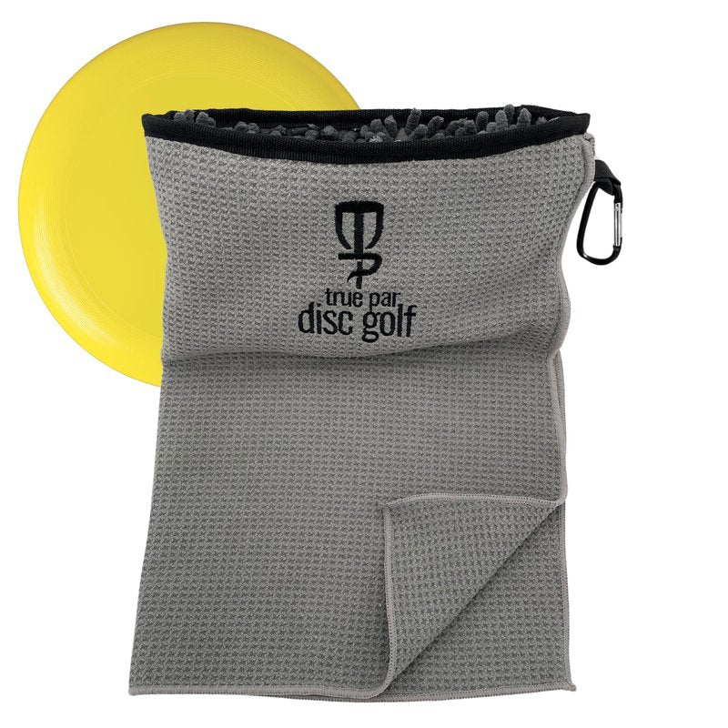 True Par Disc Golf Disc Golf Towel & Cleaning Tool Combo | Microfiber & Terry Cloth Disc Golf Accessory | Grey