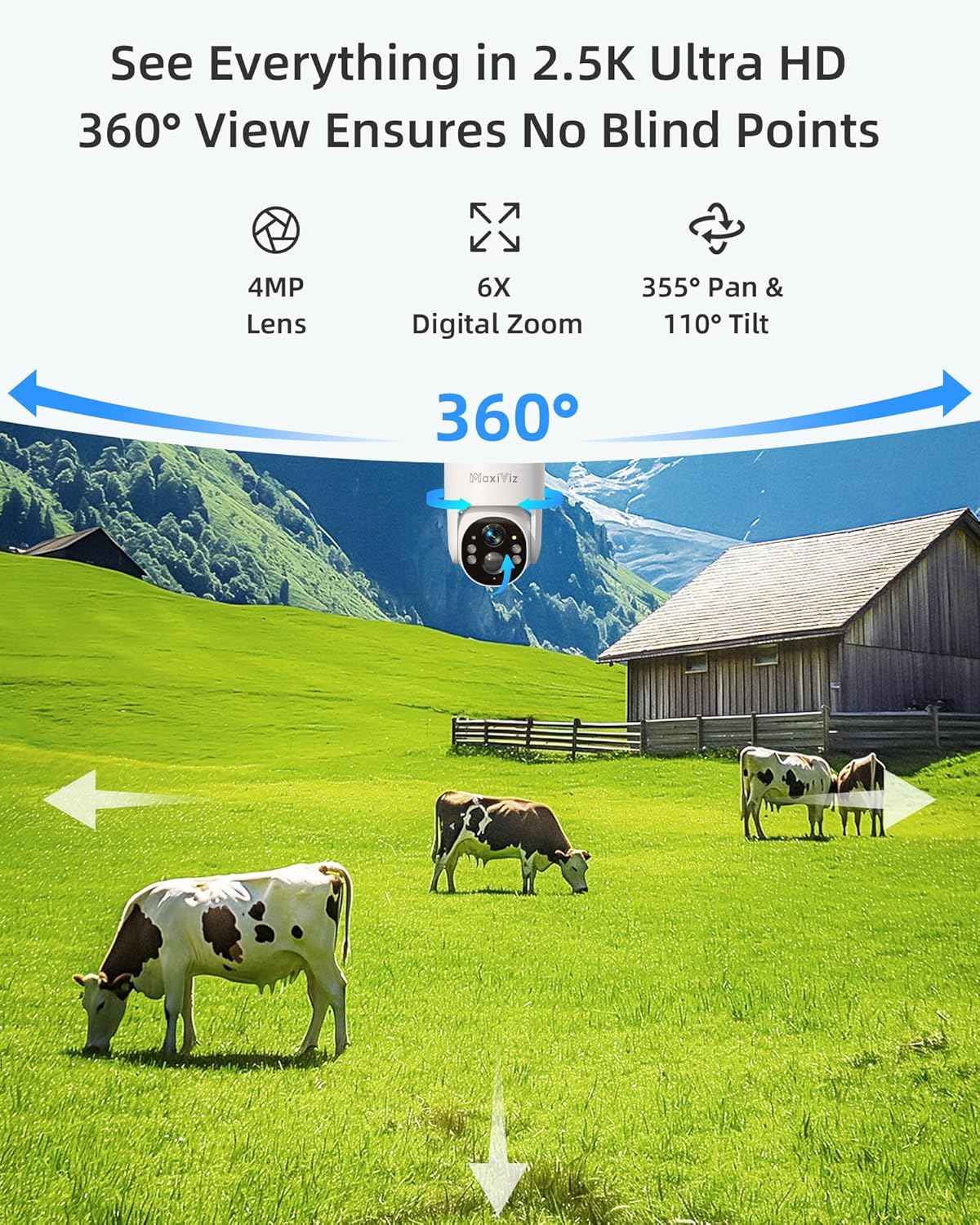 Wireless Solar Security Camera - 360° Outdoor Surveillance with AI Motion Detection, 2K Night Vision & Two-Way Talk