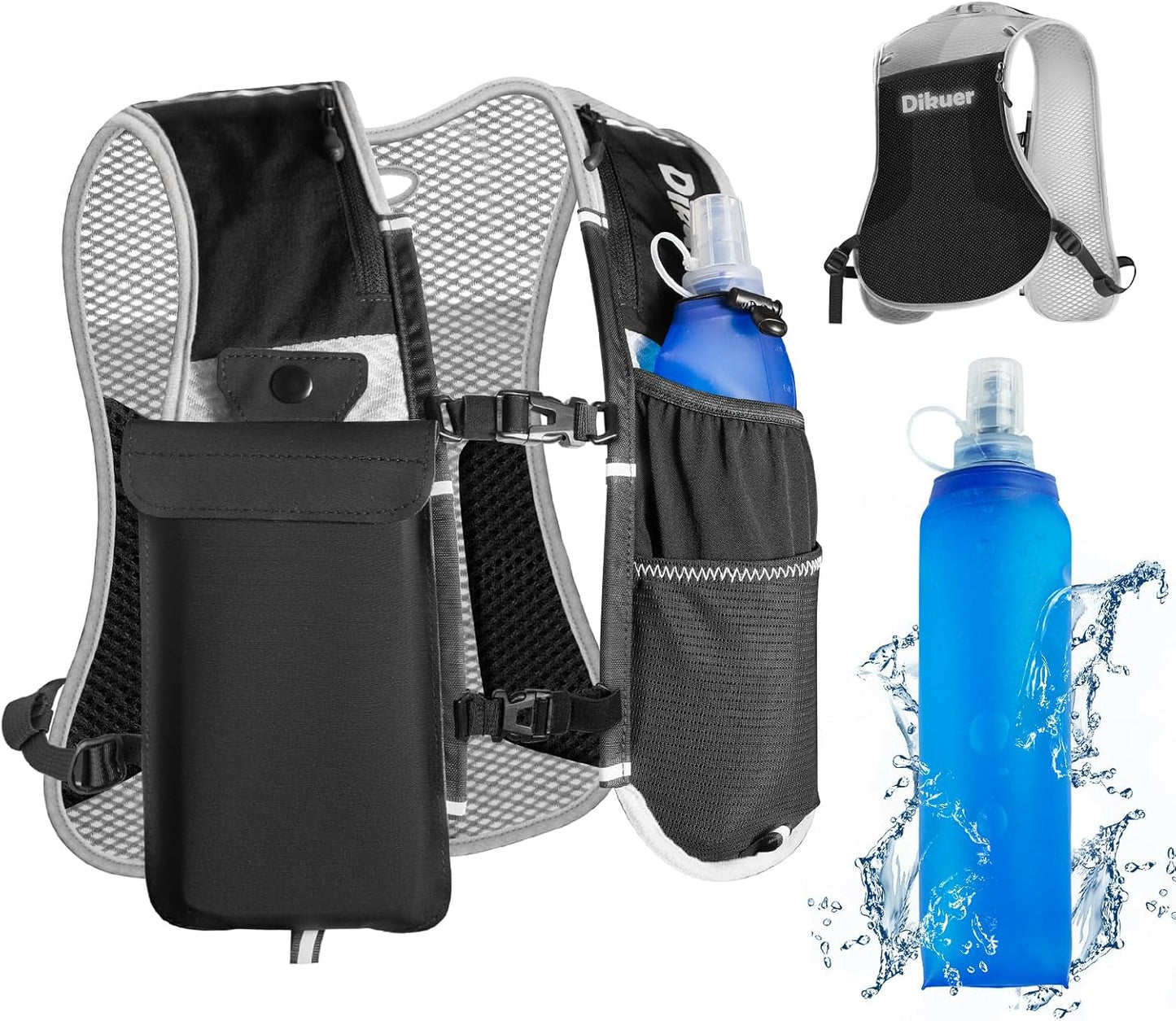 Skiennix Running Vest - Lightweight Hydration Pack with Waterproof Phone Pocket & 17oz Flask | Adjustable Reflective Straps for Hiking & Jogging